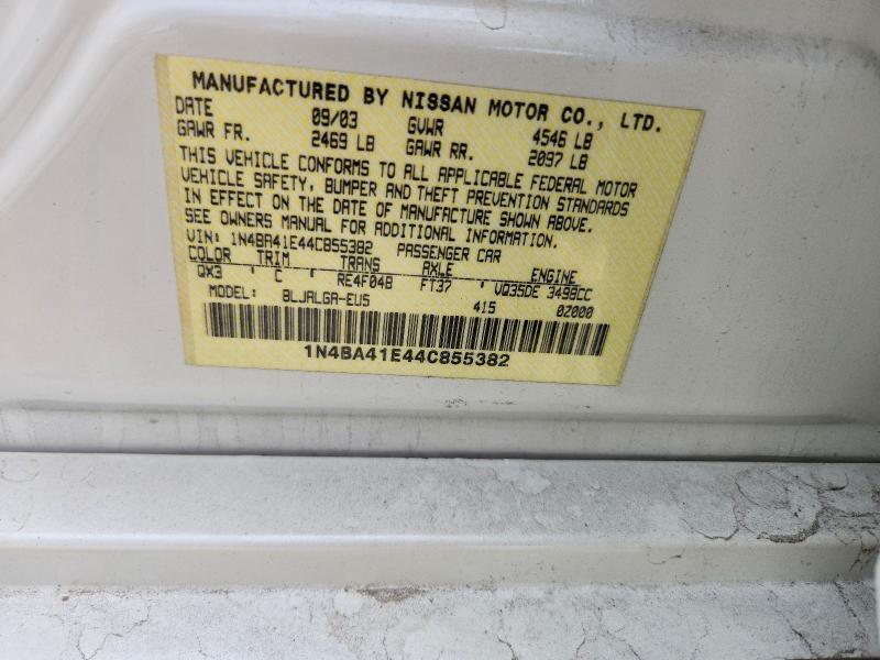 2004 Nissan Maxima მანქანა იყიდება აუქციონზე, vin: 1N4BA41E44C855382, აუქციონის ნომერი: 58043846