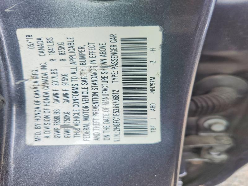 62065896 :رقم المزاد ، 2HGFC1E53JH706812 vin ، 2018 Honda Civic مزاد بيع