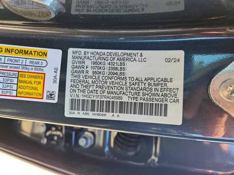 Продаж на аукціоні авто 2024 Honda Accord, vin: 1HGCY1F37RA045989, номер лоту: 59724506