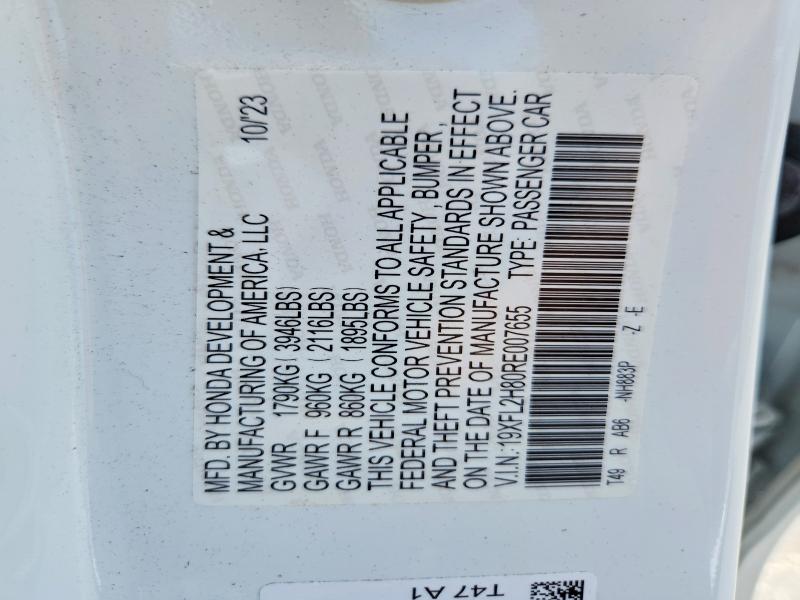 2024 Honda Civic მანქანა იყიდება აუქციონზე, vin: 19XFL2H80RE007655, აუქციონის ნომერი: 62073766