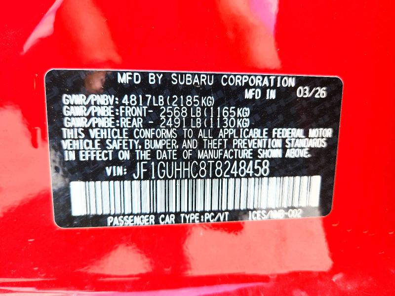 Aukcja sprzedaży 2026 Subaru Impreza, vin: JF1GUHHC8T8248458, numer aukcji: 62865686