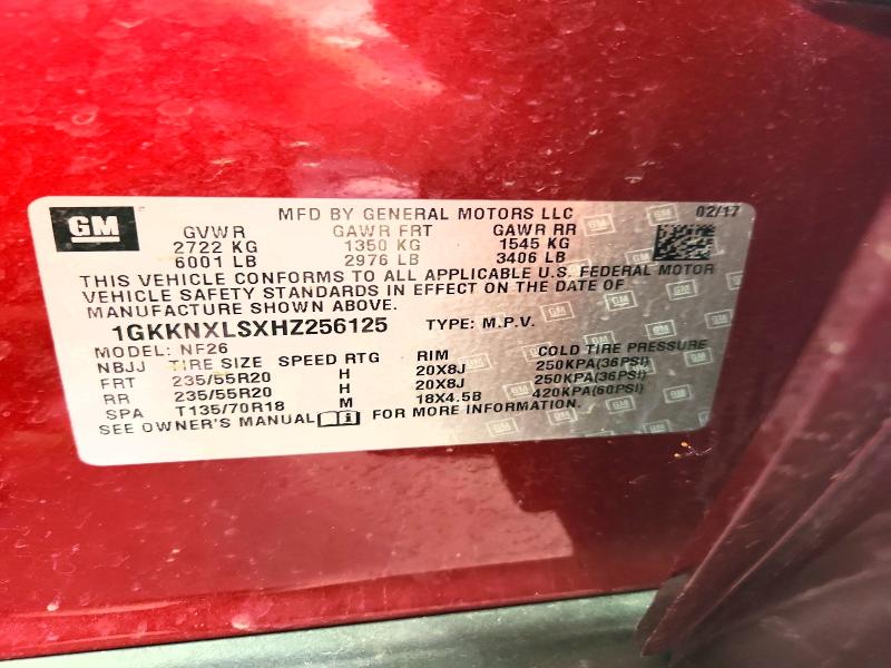 62787216 :رقم المزاد ، 1GKKNXLSXHZ256125 vin ، 2017 Gmc Acadia مزاد بيع