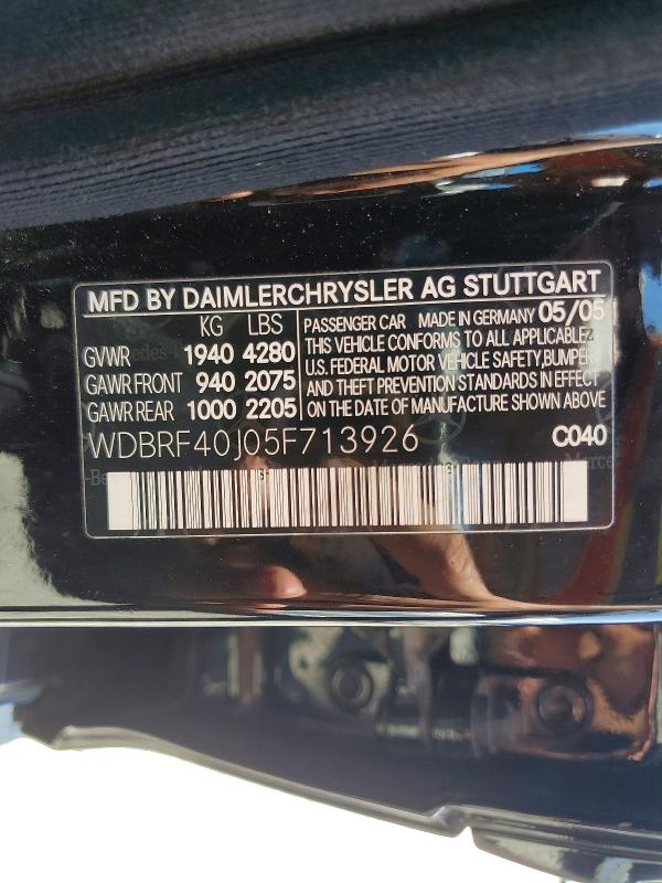 60620536 :رقم المزاد ، WDBRF40J05F713926 vin ، 2005 Mercedes-benz C مزاد بيع