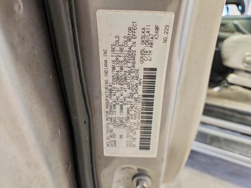 2002 Toyota Sequoia მანქანა იყიდება აუქციონზე, vin: 5TDBT48A82S116583, აუქციონის ნომერი: 61764566