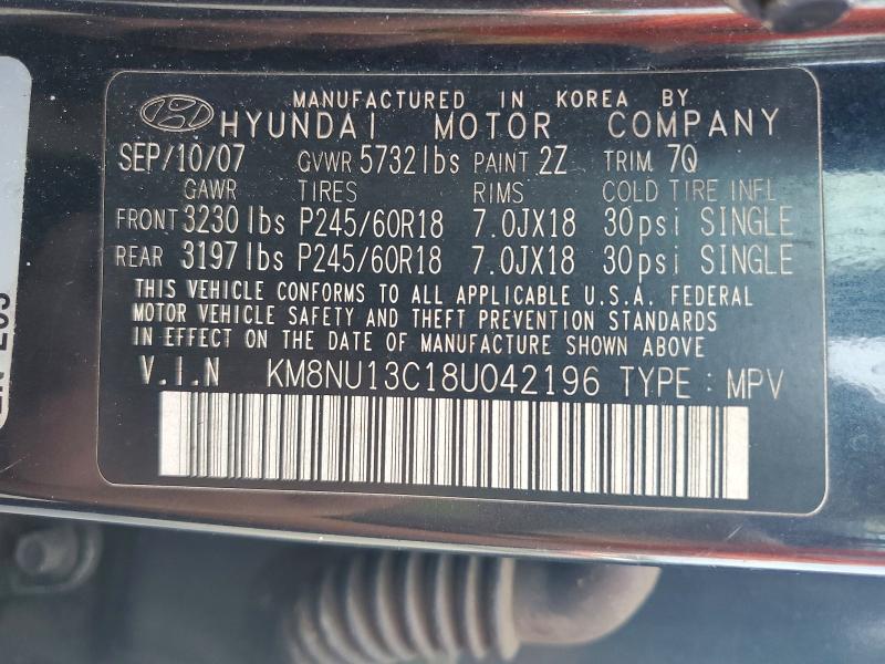 Продаж на аукціоні авто 2008 Hyundai Veracruz, vin: KM8NU13C18U042196, номер лоту: 63565306