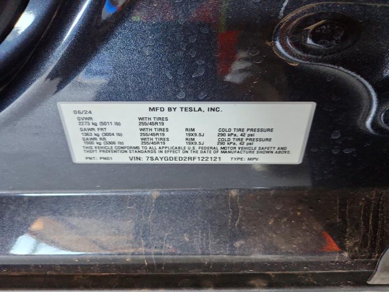 2024 Tesla Model Y მანქანა იყიდება აუქციონზე, vin: 7SAYGDED2RF122121, აუქციონის ნომერი: 62858006