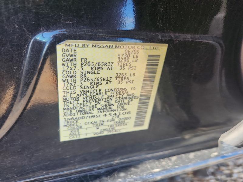 2005 Nissan Frontier მანქანა იყიდება აუქციონზე, vin: 1N6AD07U95C454106, აუქციონის ნომერი: 59012926