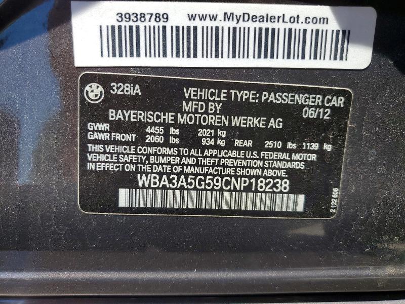 2012 Bmw 328 მანქანა იყიდება აუქციონზე, vin: WBA3A5G59CNP18238, აუქციონის ნომერი: 59608306