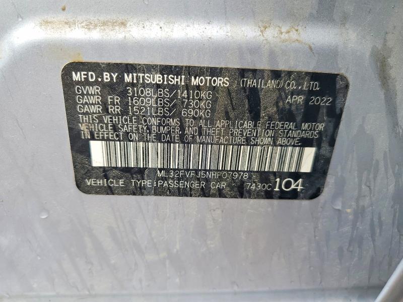 Продаж на аукціоні авто 2022 Mitsubishi Mirage, vin: ML32FVFJ5NHF07978, номер лоту: 62657816