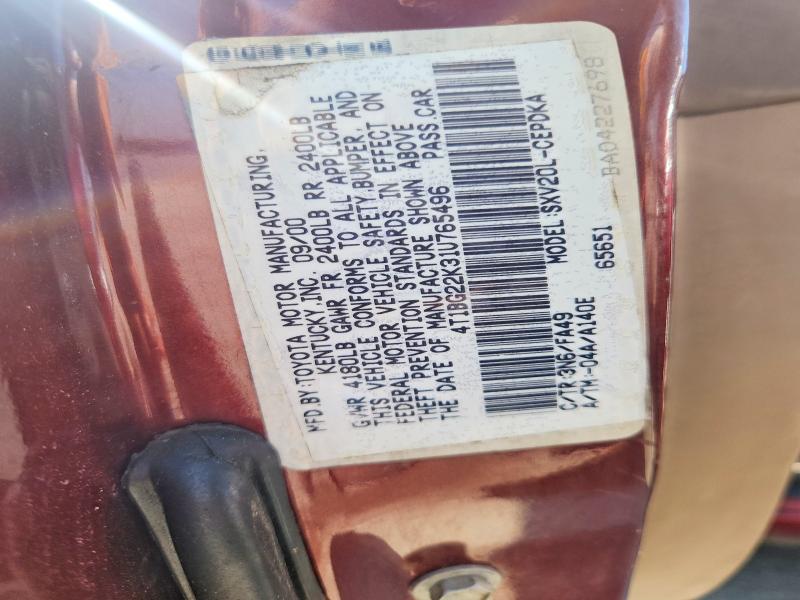 62644596 :رقم المزاد ، 4T1BG22K31U765496 vin ، 2001 Toyota Camry مزاد بيع