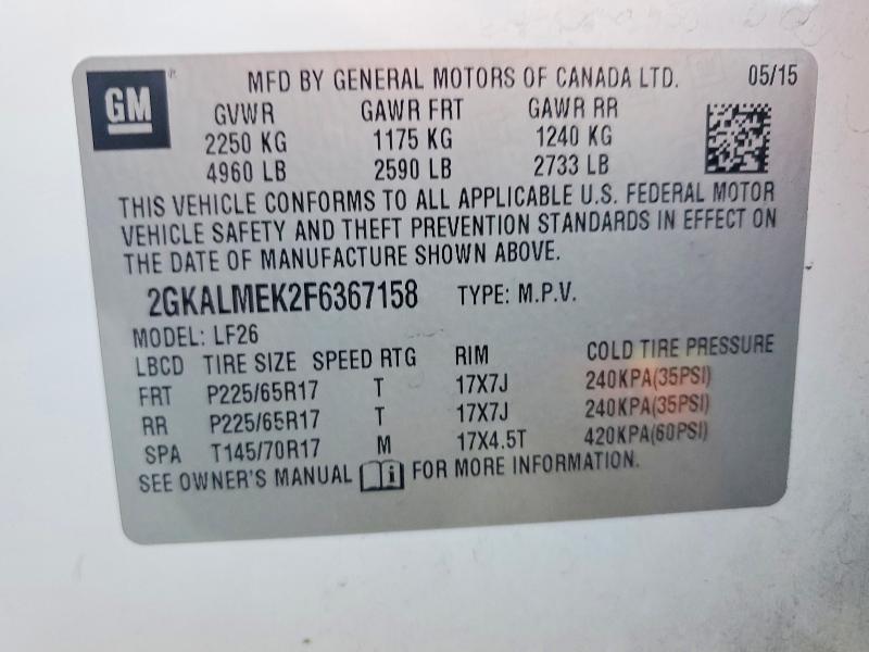 Aukcja sprzedaży 2015 Gmc Terrain, vin: 2GKALMEK2F6367158, numer aukcji: 61641386