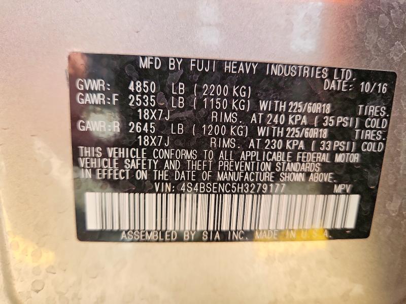 Aukcja sprzedaży 2017 Subaru Outback, vin: 4S4BSENC5H3279177, numer aukcji: 63059116