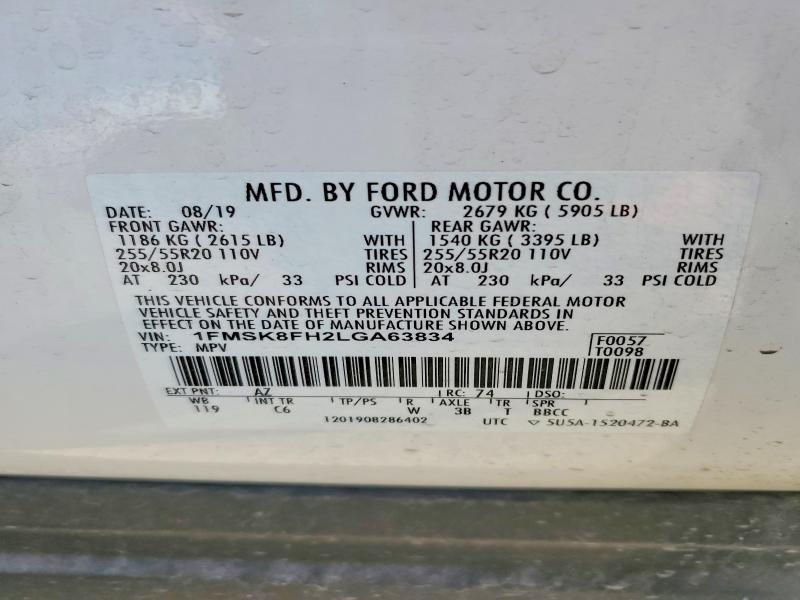 60897716 :رقم المزاد ، 1FMSK8FH2LGA63834 vin ، 2020 Ford Explorer مزاد بيع