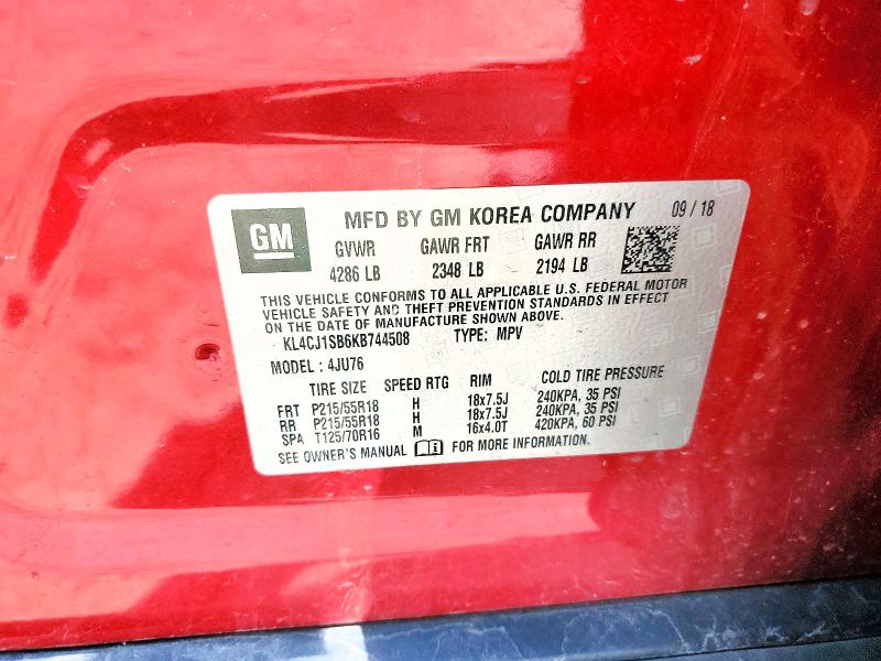 2019 Buick Encore მანქანა იყიდება აუქციონზე, vin: KL4CJ1SB6KB744508, აუქციონის ნომერი: 60391916