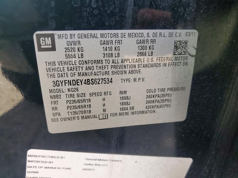 62537096 :رقم المزاد ، 3GYFNDEY4BS627534 vin ، 2011 Cadillac Srx مزاد بيع