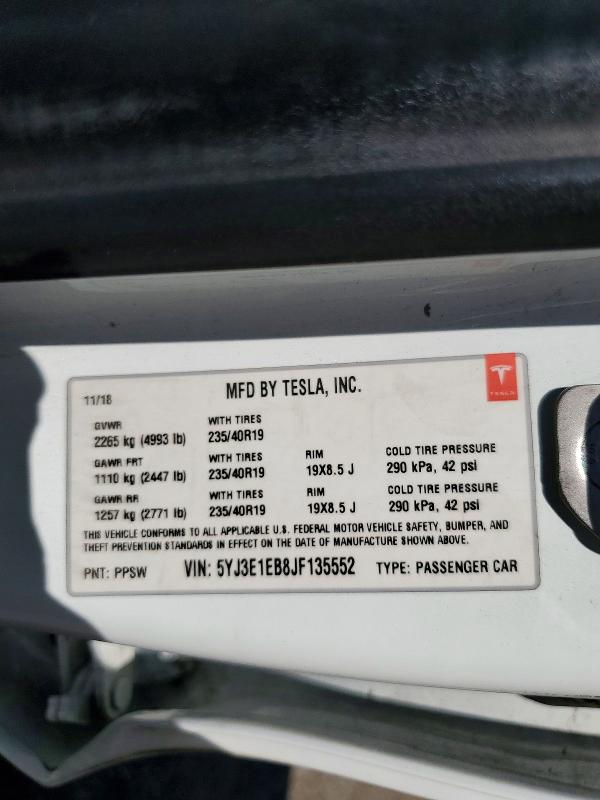 Aukcja sprzedaży 2018 Tesla Model 3, vin: 5YJ3E1EB8JF135552, numer aukcji: 61233796