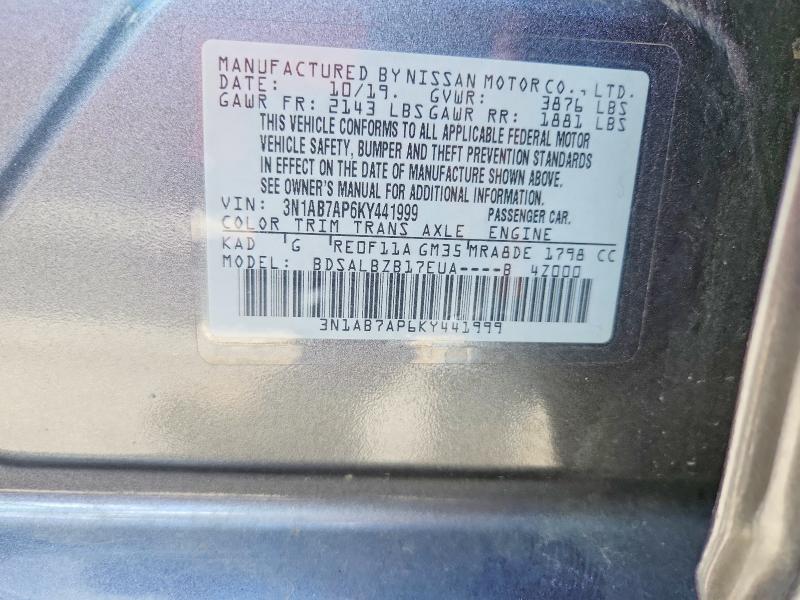 61151556 :رقم المزاد ، 3N1AB7AP6KY441999 vin ، 2019 Nissan Sentra مزاد بيع