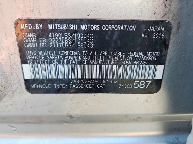 61289806 :رقم المزاد ، JA32V2FW9HU001958 vin ، 2017 Mitsubishi Lancer مزاد بيع