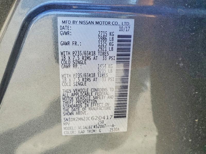 Продажа на аукционе авто 2018 Nissan Pathfinder, vin: 5N1DR2MN2JC620417, номер лота: 60896966