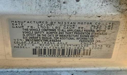 62517396 :رقم المزاد ، 3N1CN8EV7ML845344 vin ، 2021 Nissan Versa مزاد بيع