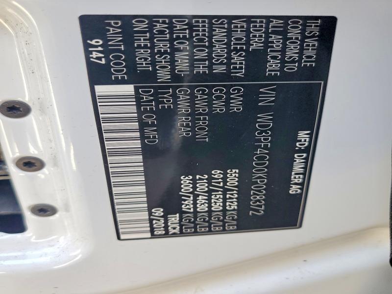 62473536 :رقم المزاد ، WD3PF4CD0KP028372 vin ، 2019 Mercedes-benz Sprinter مزاد بيع