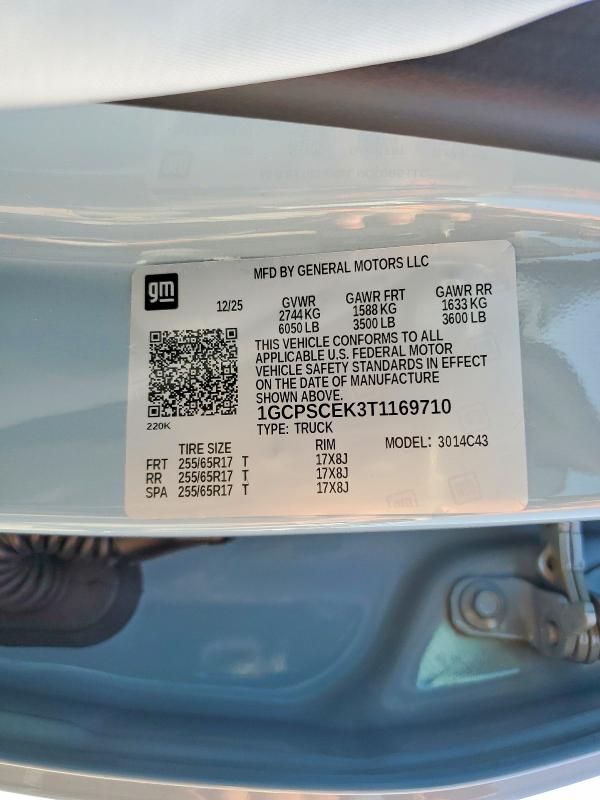 60862766 :رقم المزاد ، 1GCPSCEK3T1169710 vin ، 2026 Chevrolet Colorado مزاد بيع