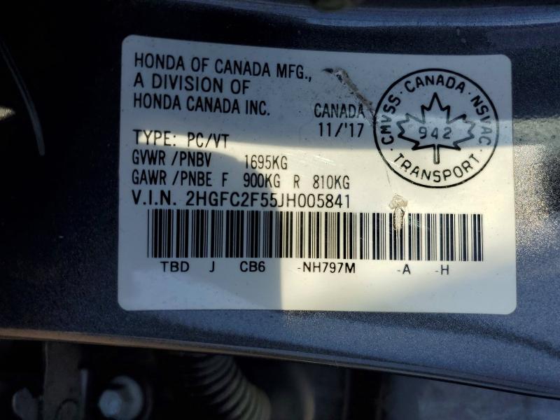 Aukcja sprzedaży 2018 Honda Civic, vin: 2HGFC2F55JH005841, numer aukcji: 59976836