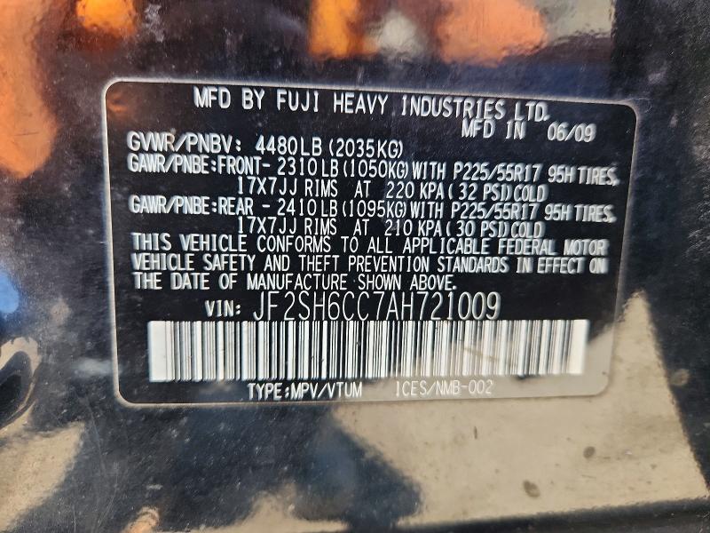Продаж на аукціоні авто 2010 Subaru Forester, vin: JF2SH6CC7AH721009, номер лоту: 62472326