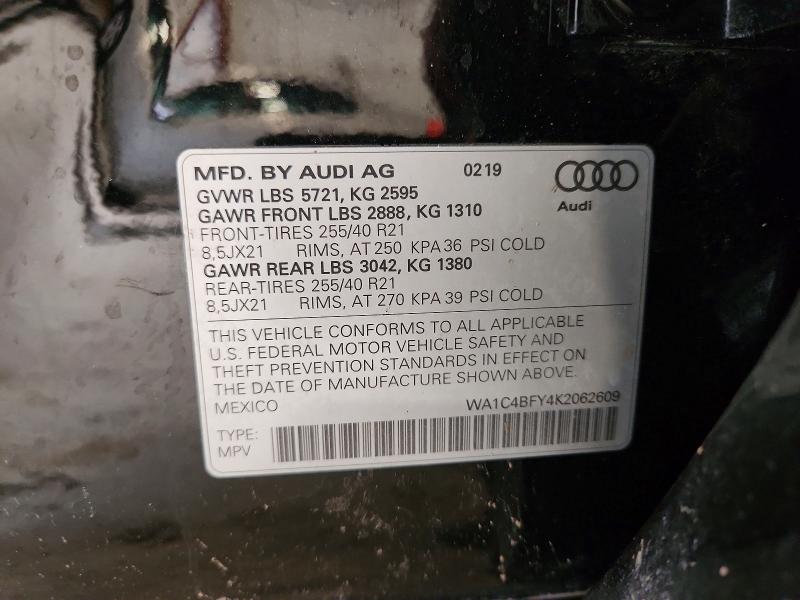 Aukcja sprzedaży 2019 Audi Sq5, vin: WA1C4BFY4K2062609, numer aukcji: 60138226