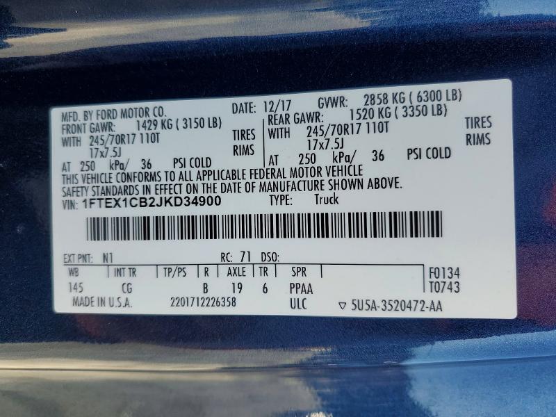 Продажа на аукционе авто 2018 Ford F150, vin: 1FTEX1CB2JKD34900, номер лота: 60076316