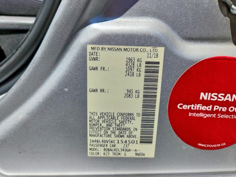 Продажа на аукционе авто 2019 Nissan Altima, vin: 1N4BL4DV5KC154501, номер лота: 62430686