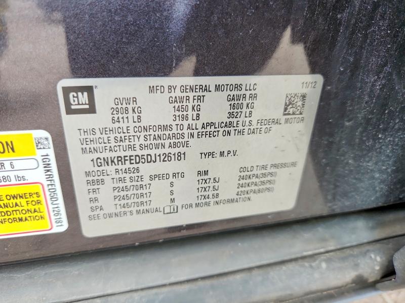 2013 Chevrolet Traverse მანქანა იყიდება აუქციონზე, vin: 1GNKRFED5DJ126181, აუქციონის ნომერი: 61892926