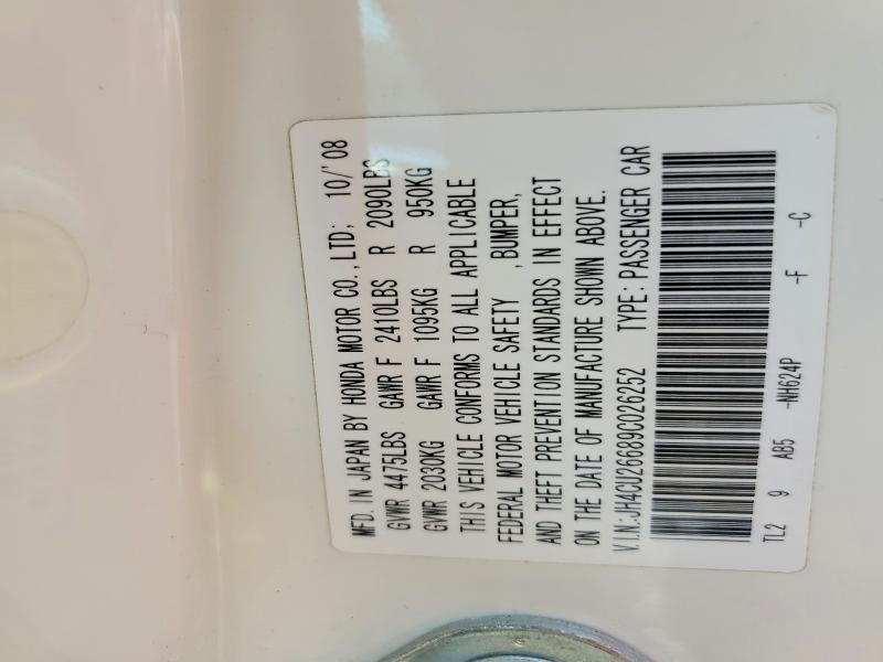 63100786 :رقم المزاد ، JH4CU26689C026252 vin ، 2009 Acura Tsx مزاد بيع