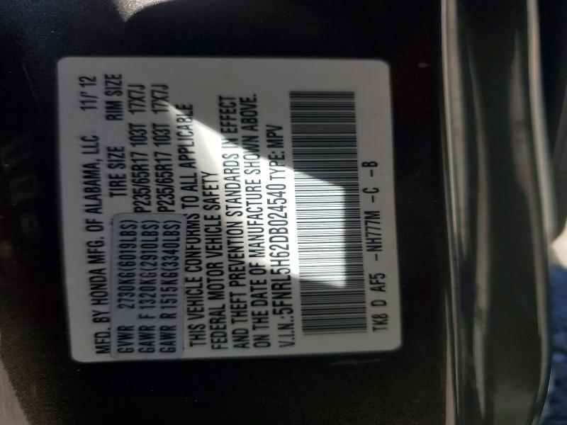Aukcja sprzedaży 2013 Honda Odyssey, vin: 5FNRL5H62DB024540, numer aukcji: 60066676
