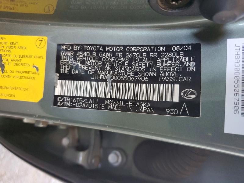 62883286 :رقم المزاد ، JTHBA30G055067906 vin ، 2005 Lexus Es مزاد بيع