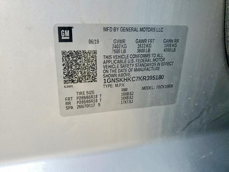 Aukcja sprzedaży 2019 Chevrolet Suburban, vin: 1GNSKHKC7KR395180, numer aukcji: 62318606