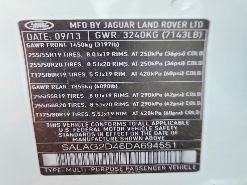 60304066 :رقم المزاد ، SALAG2D46DA694551 vin ، 2013 Land Rover Lr4 مزاد بيع