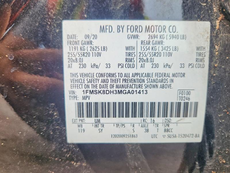 59836856 :رقم المزاد ، 1FMSK8DH3MGA01413 vin ، 2021 Ford Explorer مزاد بيع