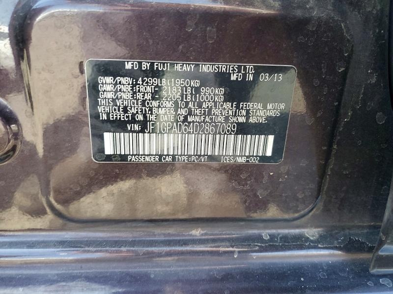 Aukcja sprzedaży 2013 Subaru Impreza, vin: JF1GPAD64D2867089, numer aukcji: 60679256