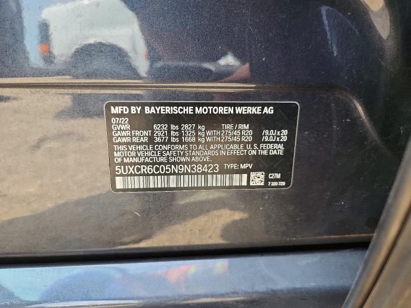 60427026 :رقم المزاد ، 5UXCR6C05N9N38423 vin ، 2022 Bmw X5 مزاد بيع