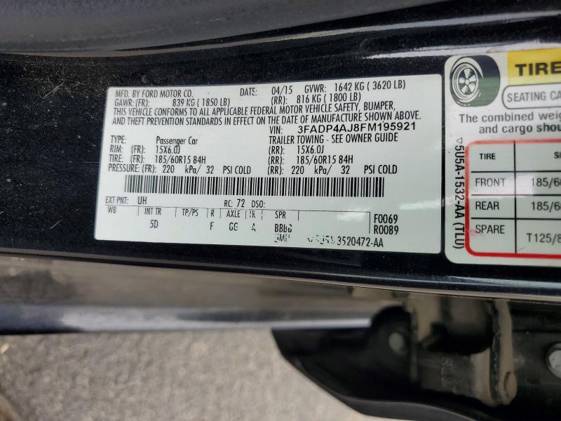 60127976 :رقم المزاد ، 3FADP4AJ8FM195921 vin ، 2015 Ford Fiesta مزاد بيع