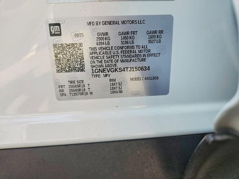 2026 Chevrolet Traverse მანქანა იყიდება აუქციონზე, vin: 1GNEVGKS4TJ150634, აუქციონის ნომერი: 60549376