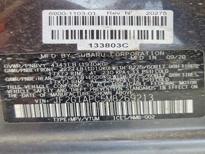 61576196 :رقم المزاد ، JF2GTAPC5M8269213 vin ، 2021 Subaru Crosstrek مزاد بيع