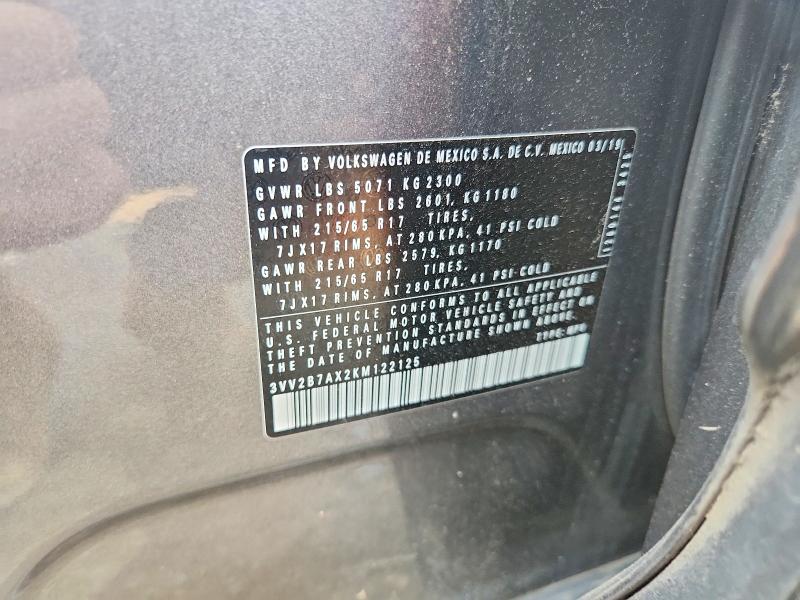 2019 Volkswagen Tiguan მანქანა იყიდება აუქციონზე, vin: 3VV2B7AX2KM122125, აუქციონის ნომერი: 63045186