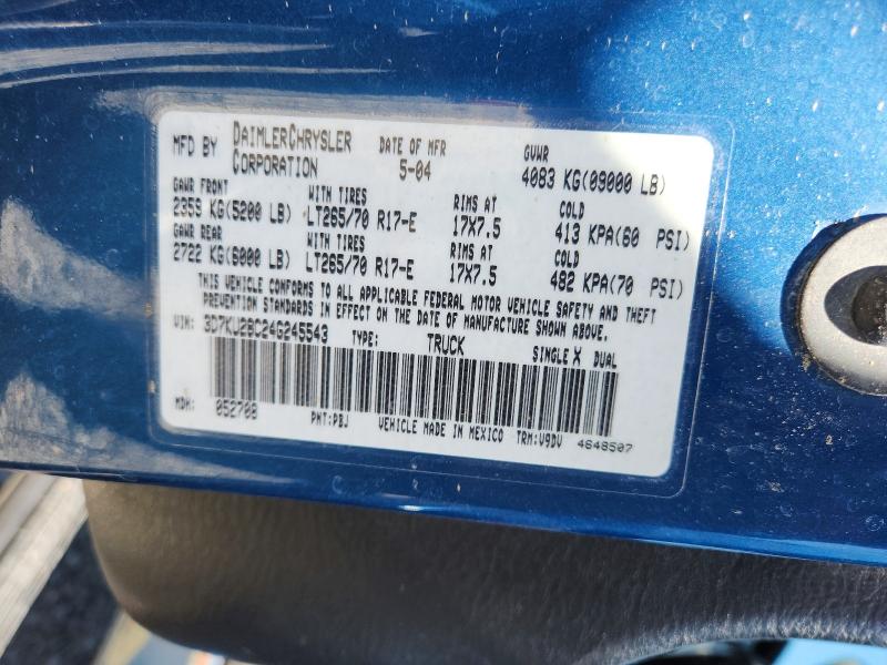 61123776 :رقم المزاد ، 3D7KU28C24G245543 vin ، 2004 Dodge Ram 2500 مزاد بيع