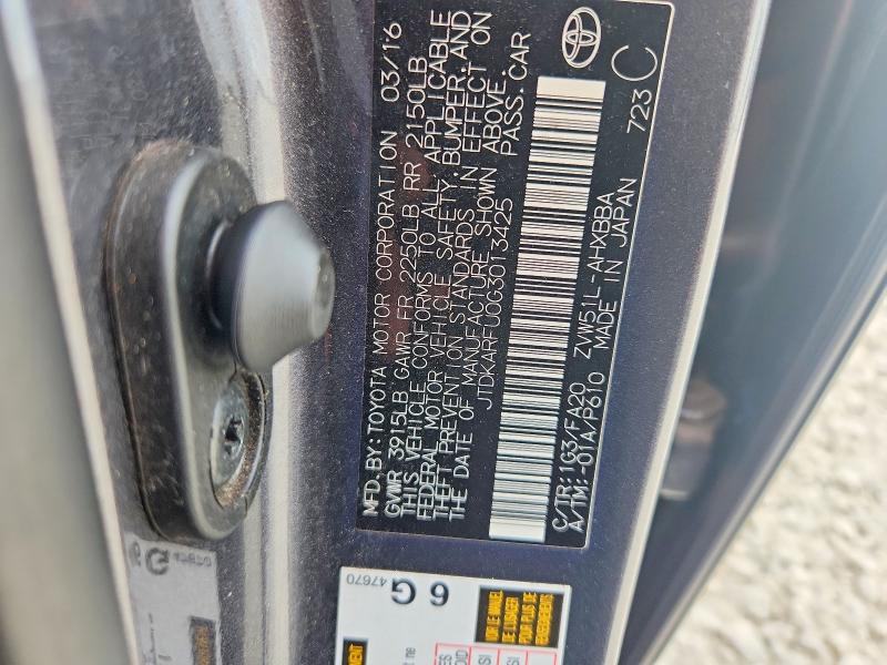 Продаж на аукціоні авто 2016 Toyota Prius, vin: JTDKARFU0G3013425, номер лоту: 62485756