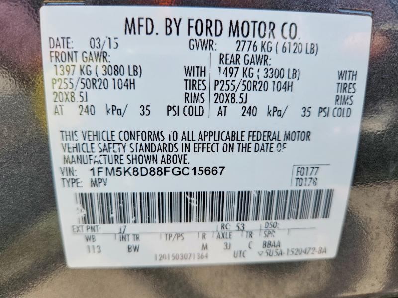 Aukcja sprzedaży 2015 Ford Explorer, vin: 1FM5K8D88FGC15667, numer aukcji: 59294416