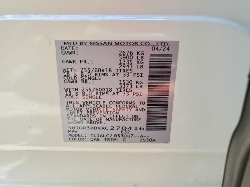 Auction sale of the 2024 Nissan Pathfinder, vin: 5N1DR3BBXRC270416, lot number: 62481896