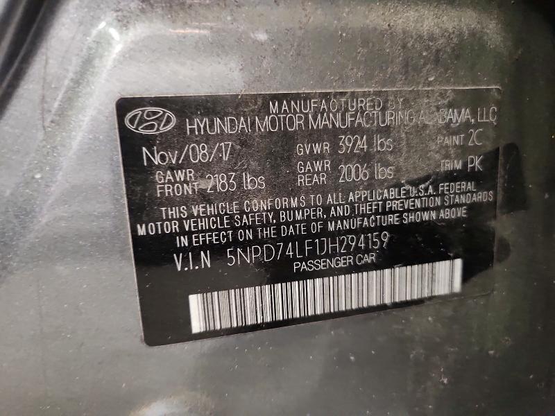 Продаж на аукціоні авто 2018 Hyundai Elantra, vin: 5NPD74LF1JH294159, номер лоту: 62659306