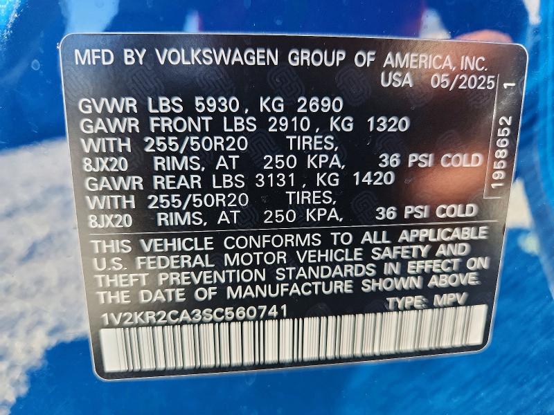60883136 :رقم المزاد ، 1V2KR2CA3SC560741 vin ، 2025 Volkswagen Atlas مزاد بيع